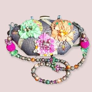 Mary Frances Designer Leather Beaded Shoulder Handbag